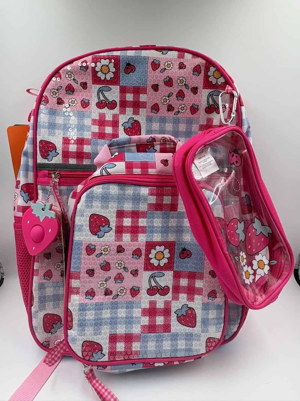 Wonder Nation Berry Pink Party 17" Backpack 4 Piece Strawberry School Set